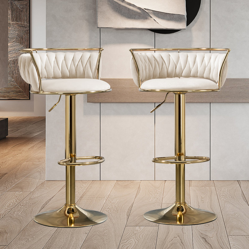Christal Height Adjustable Swivel Bar Stool, Ivory, Gold