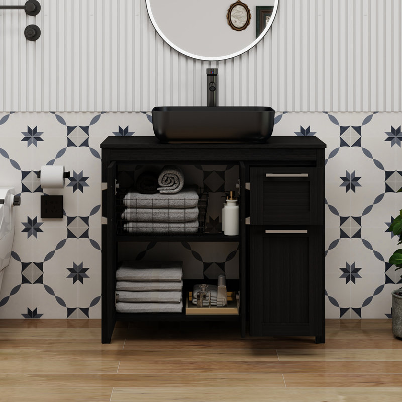 36" Free-Standing Modern Single Bathroom Vanity With Sink, Black