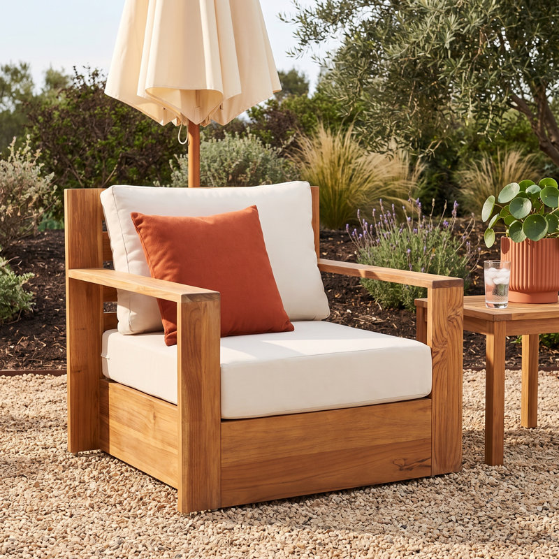 Azul Kauai Brazilian Teak Patio Chair, Beige