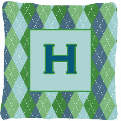 Monogramme initiale Argyle bleu intérieur/extérieur Throw Pillow