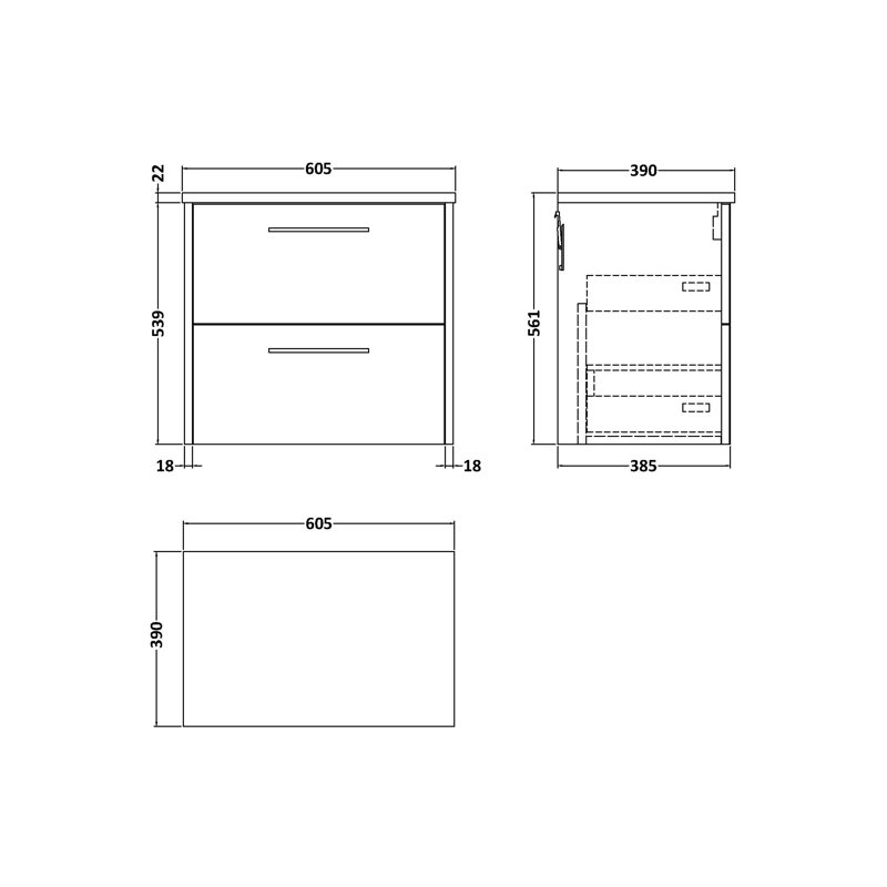 Juno 600mm Wall Hung Single Vanity Unit with Worktop, Autumn Oak