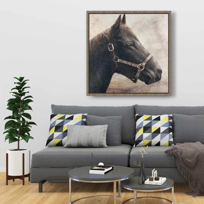 Gallopin le cheval brun - Toile encadrée beige campagnard
