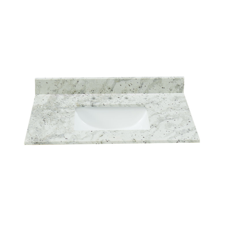 Comptoir de meuble-lavabo 31 pouces en granite blanc avec lavabo et dosseret, Blanc glacier