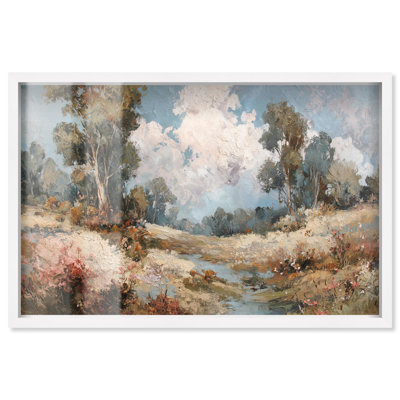 Décoration murale rétro Whispering Willows Shadowbox Print par Art Remedy, cadre blanc, 16 x 11