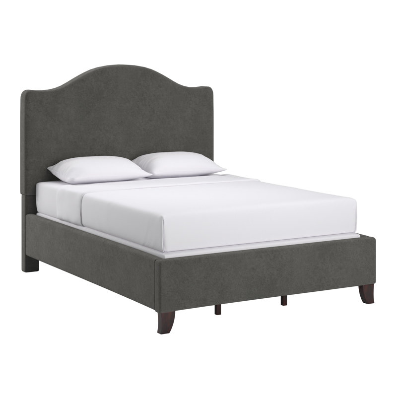 Herning Upholstered Slat Bed With Curved Headboard - Queen Size, Light Gray Fabric