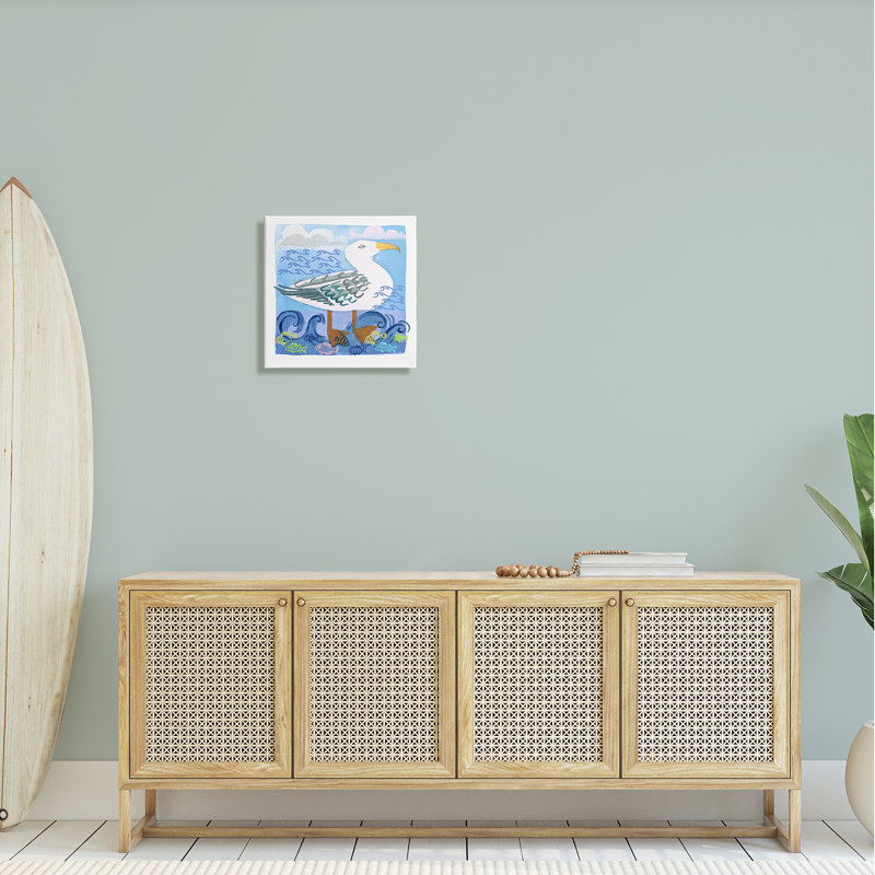 «Whimsical Seagull Bird Layered Ocean Waves», impression sur toile tendue, H 17 po x l 17 po x P 1,5 po