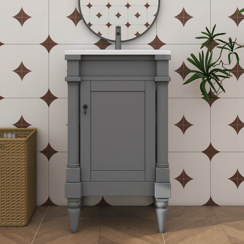 Meuble-lavabo autoportant 18 po avec porte et meuble-lavabo à tablette réglable 18 po avec lavabo en céramique, Gris