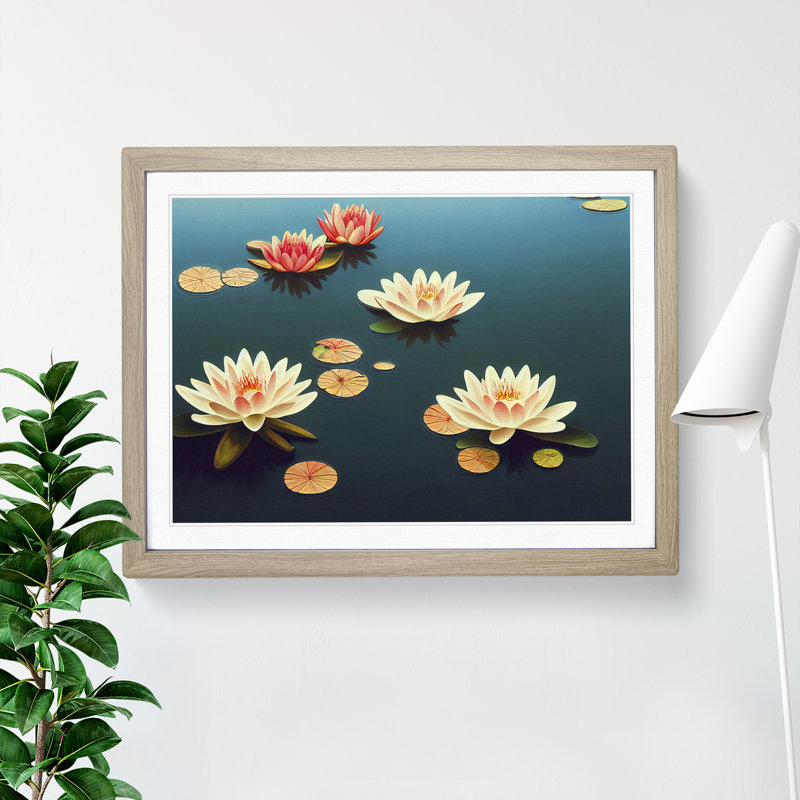 Water Lily Pond - Framed Print, 25cm H x 34cm W x 2cm D, Oak Framed
