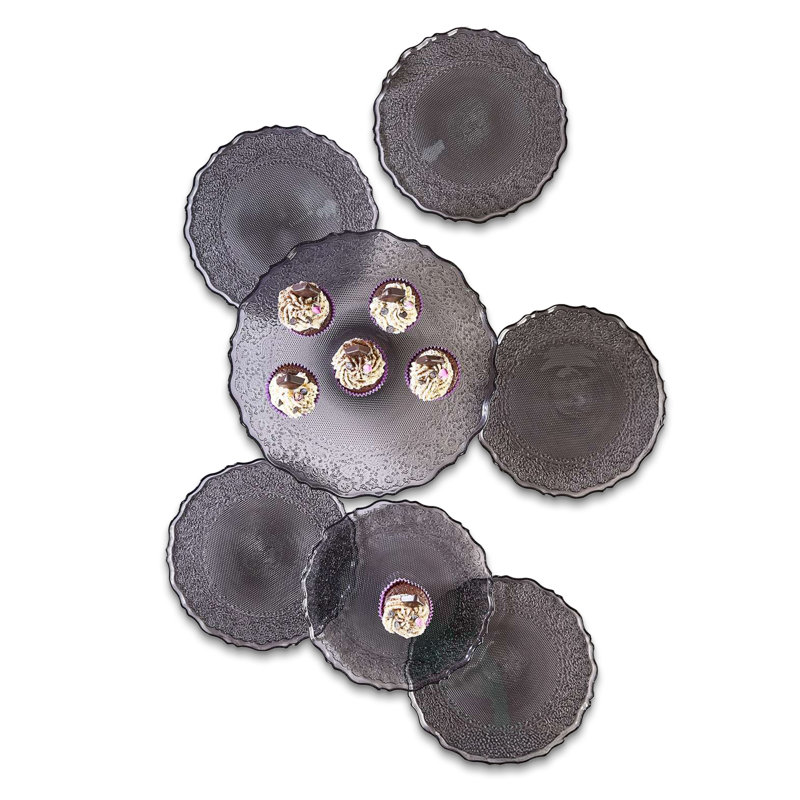 Ensemble d'assiettes à dessert 7 pièces avec support, Noir
