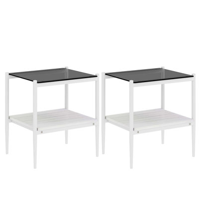 Set Of 2 Rectangle End Tables With Tempered Glass And MDF, Modern Design For Living Room