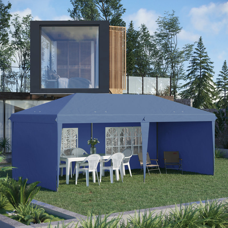 Outsunny 10' X 20' Pop Up Canopy Tent With 4 Sidewalls, 108" H x 231" W x 117" D, Blue