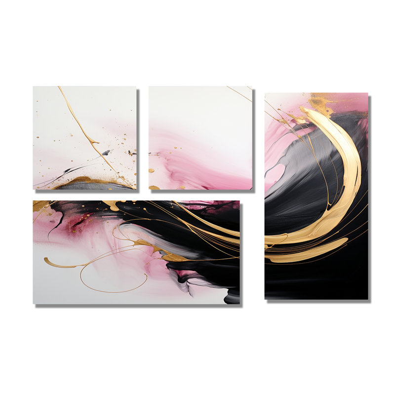 Vague abstraite rose I - grande peinture murale abstraite, 4 pièces, Toile tendue, Ne s’applique pas