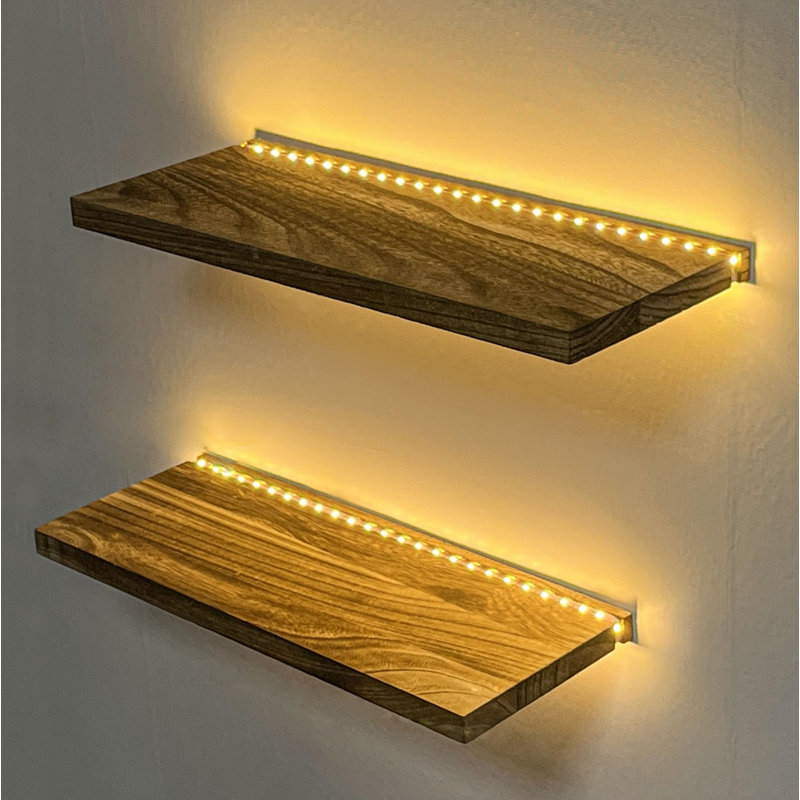 Floating Shelves with LED Lights – Set of 2