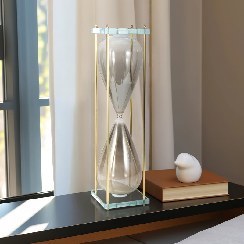 Braley Glass and Metal Hourglass with Decorative Frame, Gold