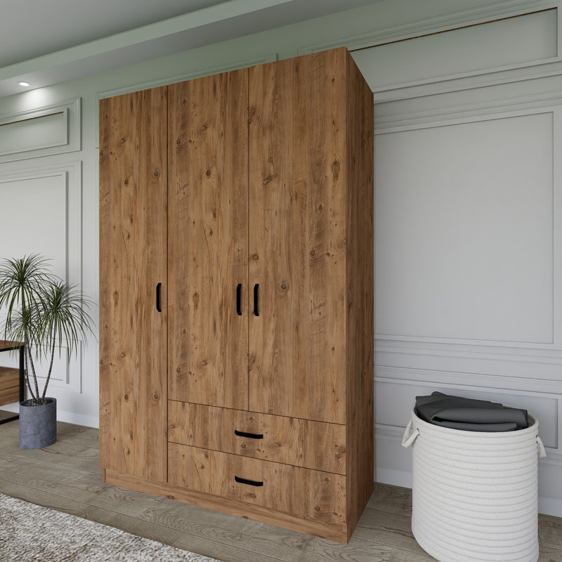 Berend 3 Door Manufactured Wood Wardrobe, Walnut