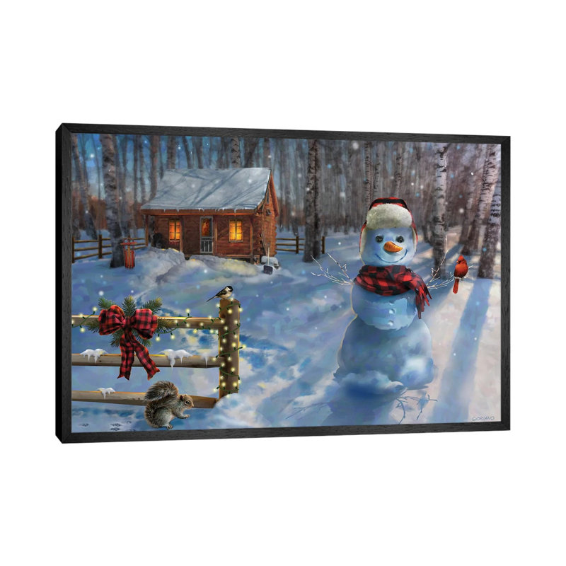 Moonlit Cabin Retreat - Floater Frame Print on Canvas, Black Framed, 66.04 cm H x 45.72 cm W