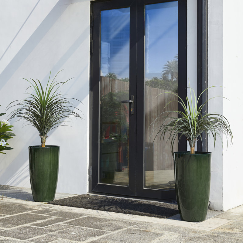 23.5"H Set Of 2 Oversized Gradient Green Faux Ceramic  Tall Plastic Planter, Green