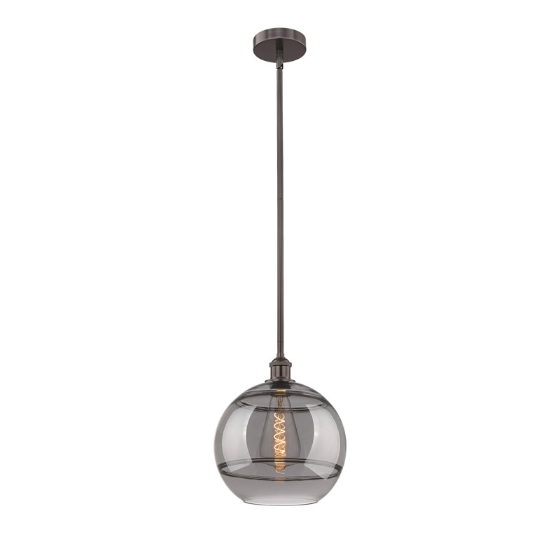 Mini-luminaire suspendu avec tige 6 po Edison Bienes-616-G556, H 12,88 po x l 12 po x P 12 po, Gris fumée clair, Bronze huilé
