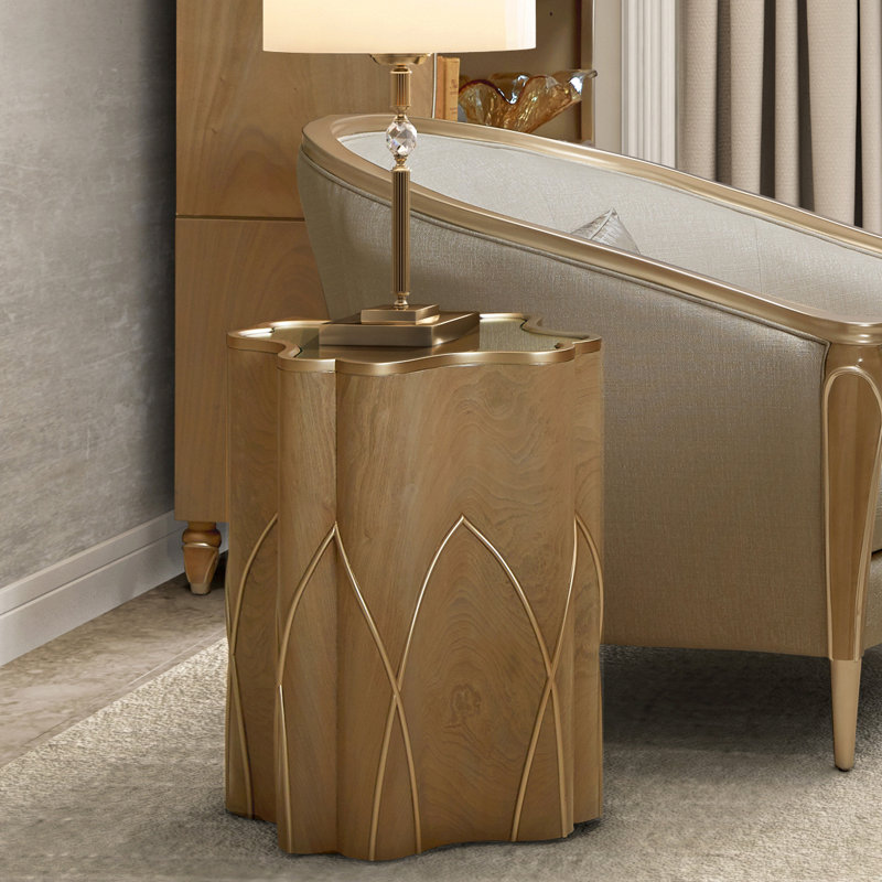 Villa Cherie End Table, Chrome/Hazelnut