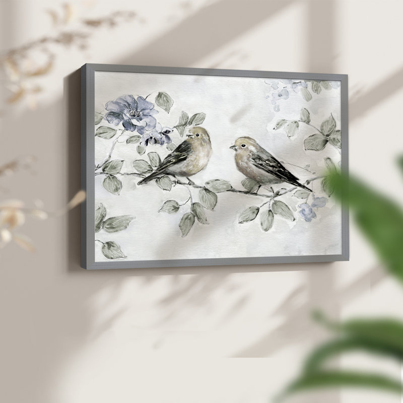 Soft Finch Summer - Imprimé encadré - Restickable, Gris, H 16 po x l 20 po