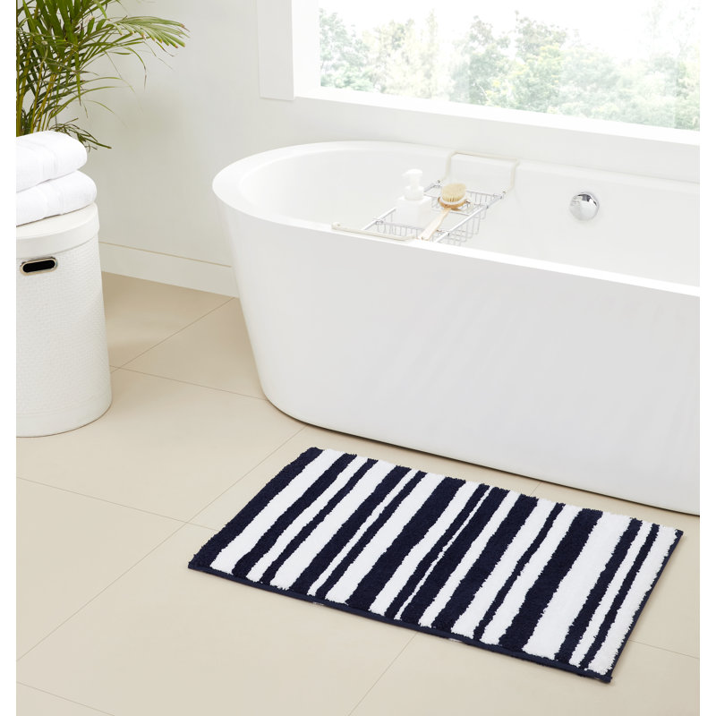 Tapis de bain réversible de la collection Marrakesh, tapis de bain lavable à la machine, Marine, 24 po x 40 po