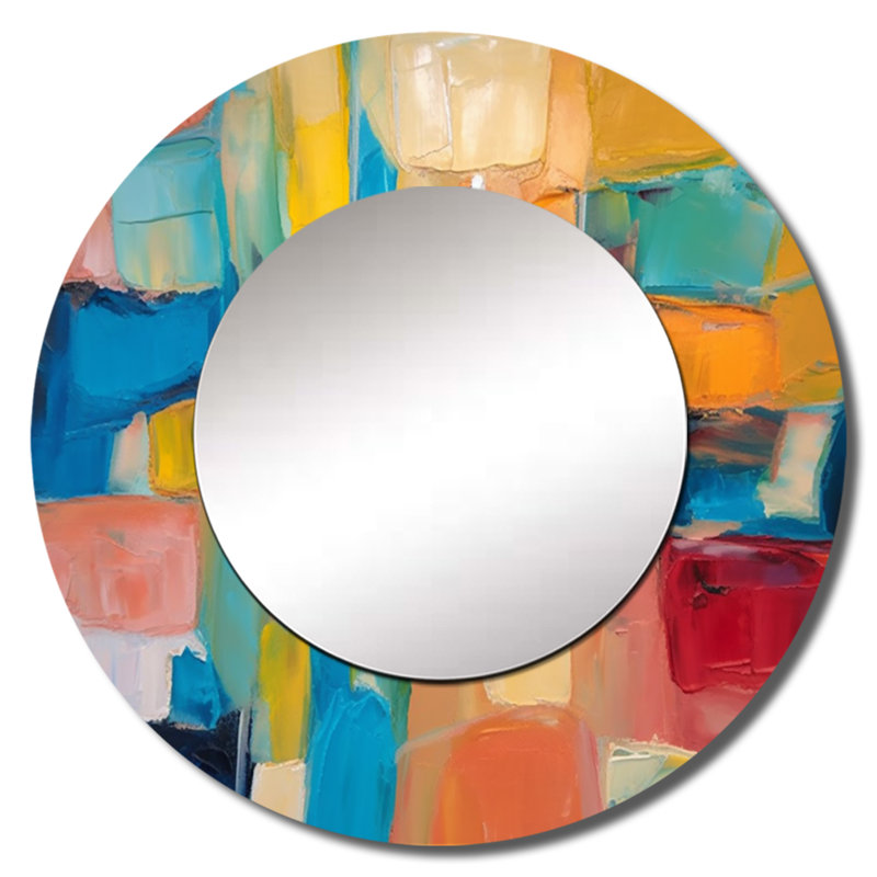 «Sellie Vibrant Cubist Colourfields», miroir mural à collages abstraits, miroir décoratif rond moderne, impression d'art en métal