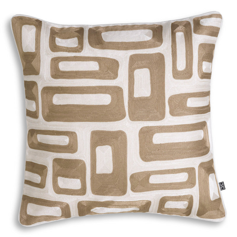 Cerva Square Pillow Cover & Insert, Beige/White Geometric