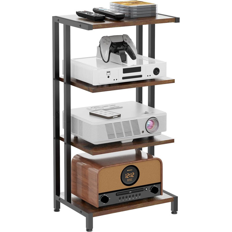 4-Tier AV Media Stand Corner Shelf Wooden Corner Shelves Component Cabinet Stereo Audio Rack Stand