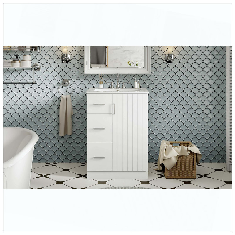Porte de tiroir de meuble-lavabo mural moderne à fermeture en douceur, Blanc