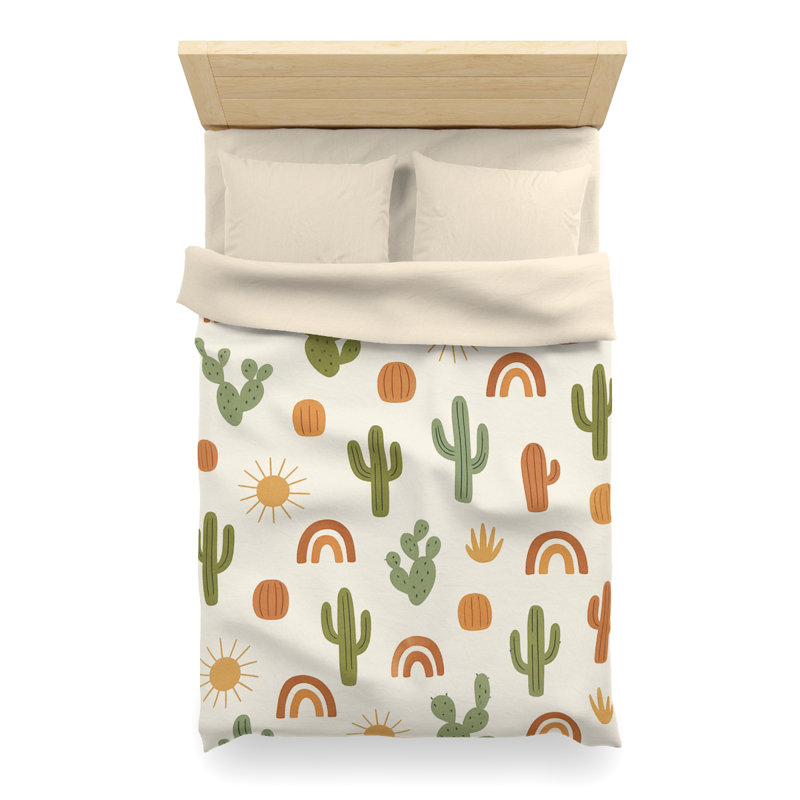 Microfiber Duvet Cover Boho Style, Design 18, Twin Duvet Cover, Green/Cream