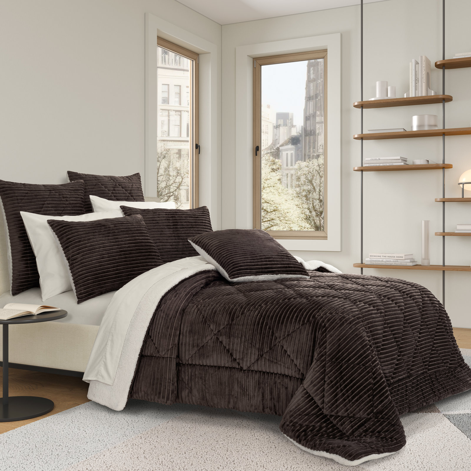 Everett Cotton Comforter Set, Queen Comforter + 2 Standard Shams, Mocha