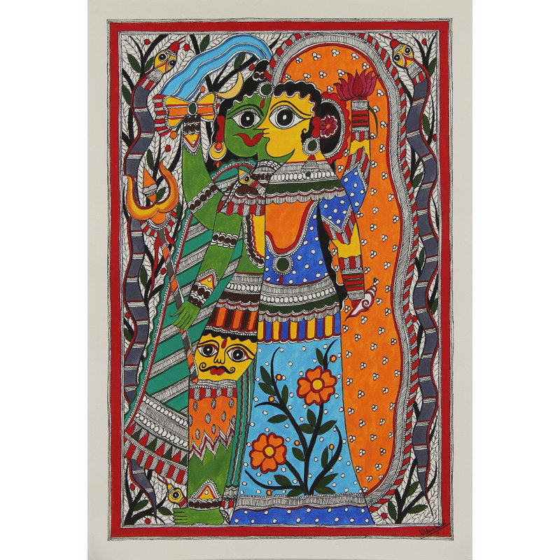 Suspension murale ardhnareshwar the divine union madhubani painting canvas