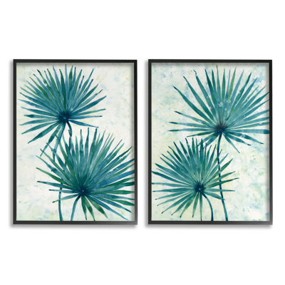 «Abstract Palm Fans Blue Green Silhouettes» par Timothy O 'Toole - ensemble de 2 impressions