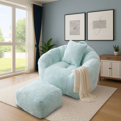 Fauteuil à billes en peluche avec repose-pieds et repose-pieds, poignée pour chambre à coucher, chambre de bébé ou salon