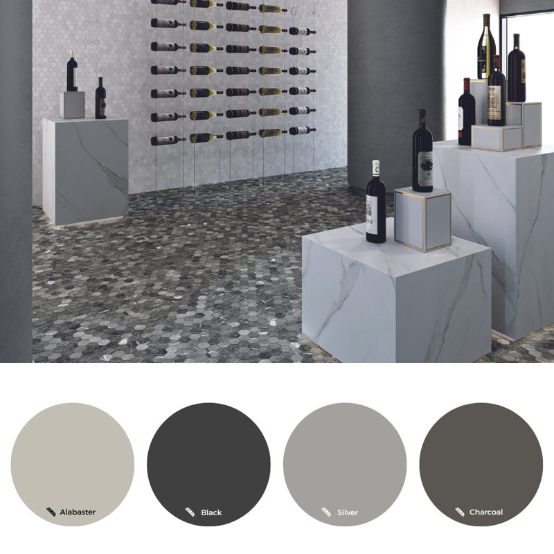 Eterna Hexx 12'' x 12'' Recycled Glass Mosaic, Graphite