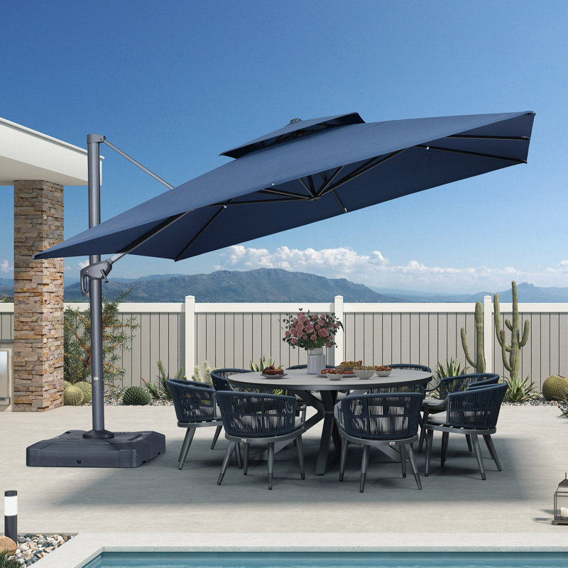 Parasol de patio extérieur en porte-à-faux carré 12 pi, ardoise océan, Marine
