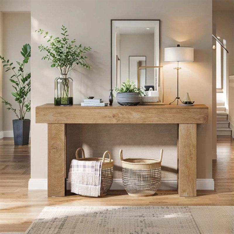 Console 63 pouces Farmhouse, Natural Wood, Natural Wood, Natural Wood