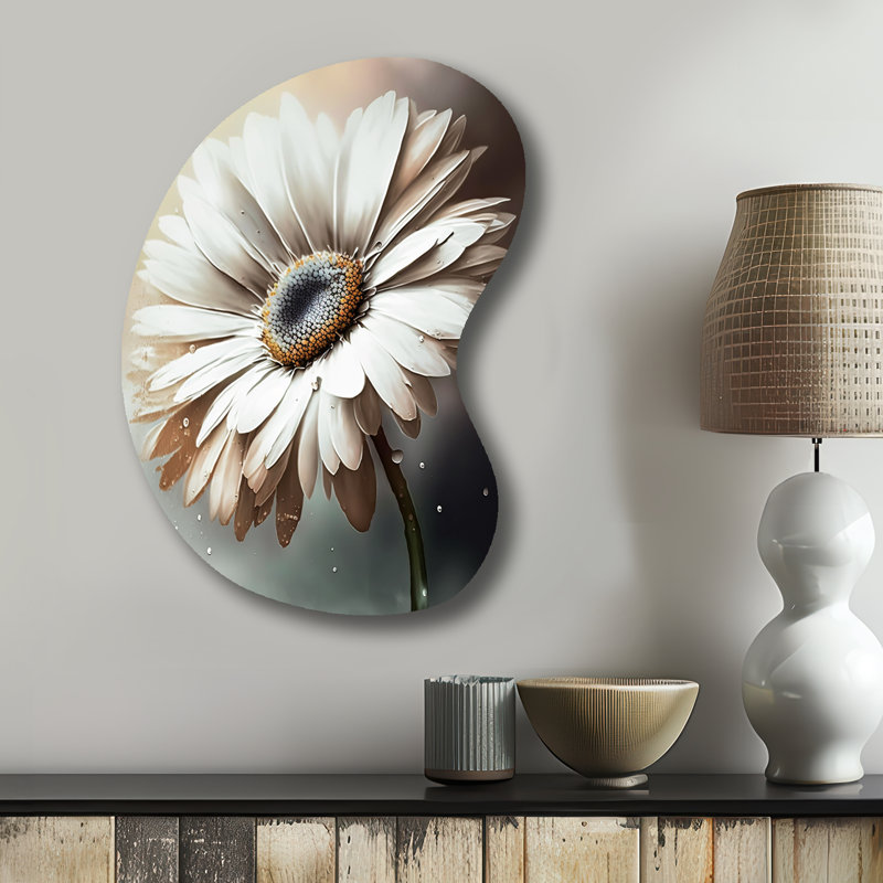 «White Gerbera Flowers II - Unique Shape Gerbera», reproduction d'art asymétrique, H 31 po x l 22 po