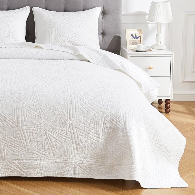 Ensemble de courtepointe Triangles, Grand lit, Blanc