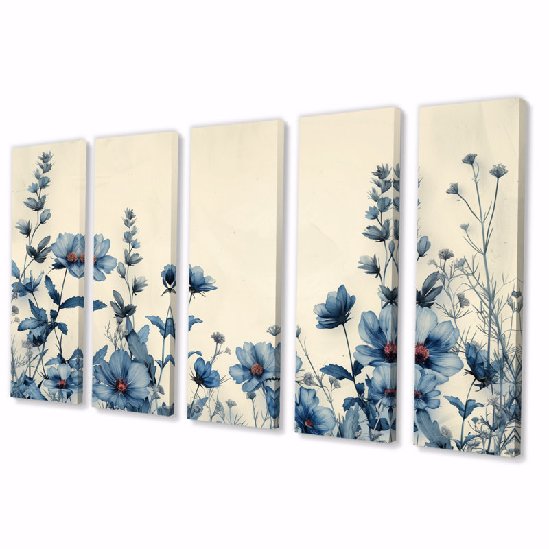 Ensemble de salon art mural bleu et blanc Cherry Blossom Beauty II, H 32 po x l 80 po