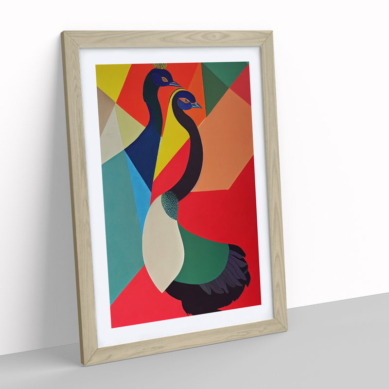 Abstract Peacocks No.2 - Wrapped Canvas Print, Oak Framed, 34cm H x 25cm W x 2cm D