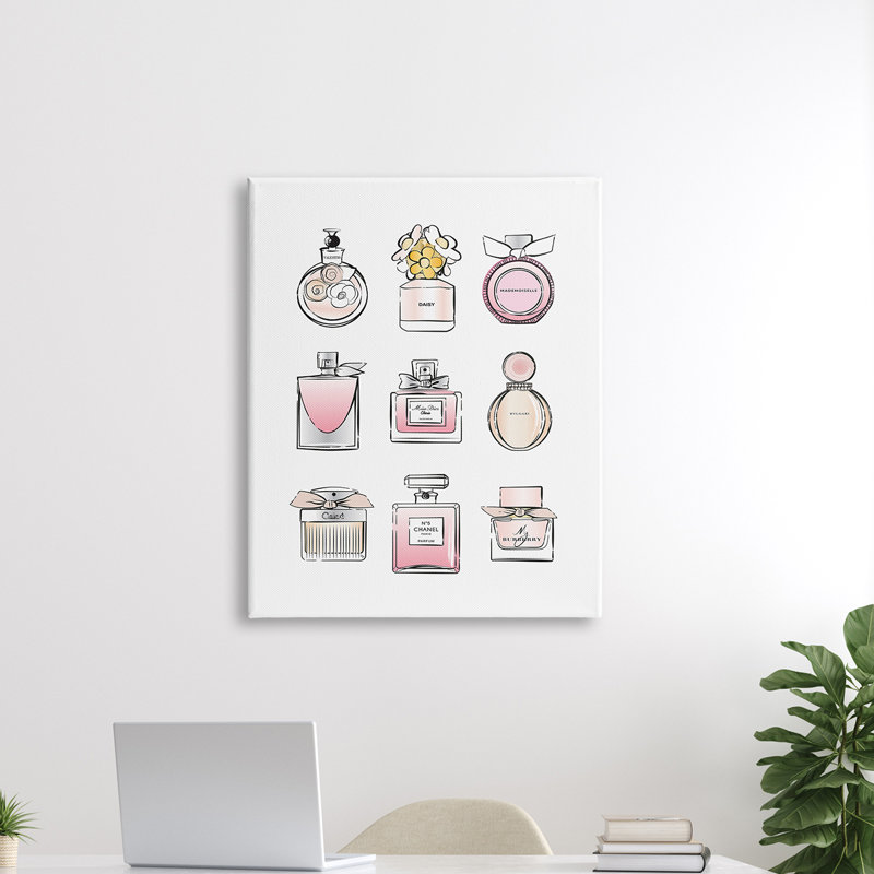 Parfum, bouteille, glamour, chic, moderne, mode, illustrations, H 40 po x l 30 po, Toile tendue