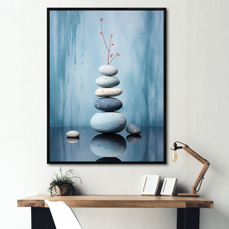 Pierre bleue sérénité minimalisme II, H 32 po x l 24 po x P 1 po, Cadre flottant noir