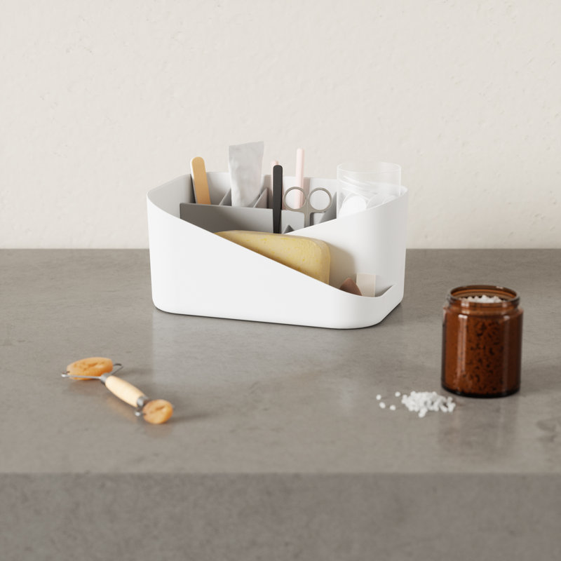 White Plastic Multi-Compartment Makeup Organizer