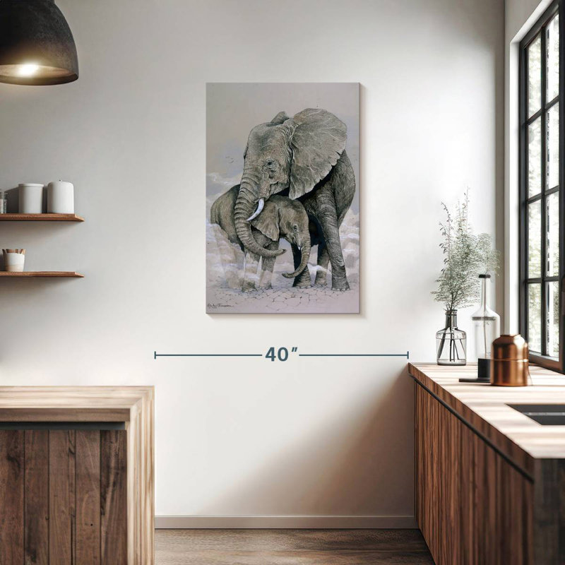 Maman et bébé éléphant, H 36 po x l 24 po