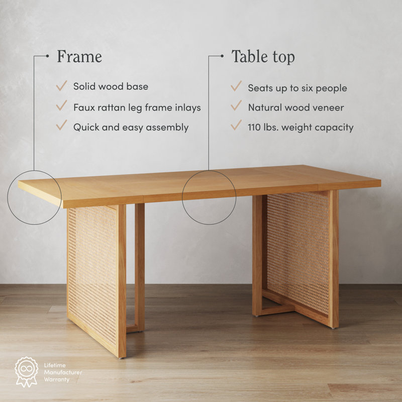 Willow Natural Wood Dining Table with Rattan Accents for 6