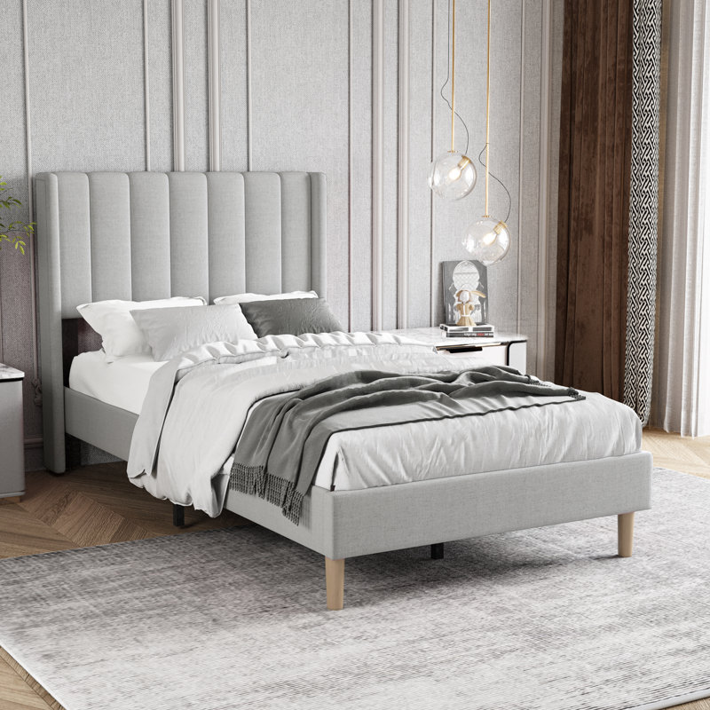 Lit plateforme tapissier, Simple, Rose