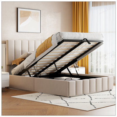 Full Size Upholstered Platform Bed with Hydraulic Lift Storage, Perfect for Modern and Space-Saving Bedrooms.