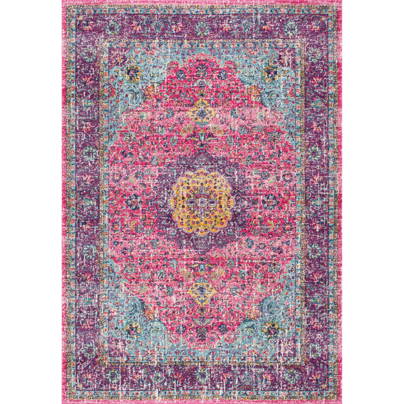 Maricel Vintage Oriental Pink Rug, Rectangle 9'10" x 14'