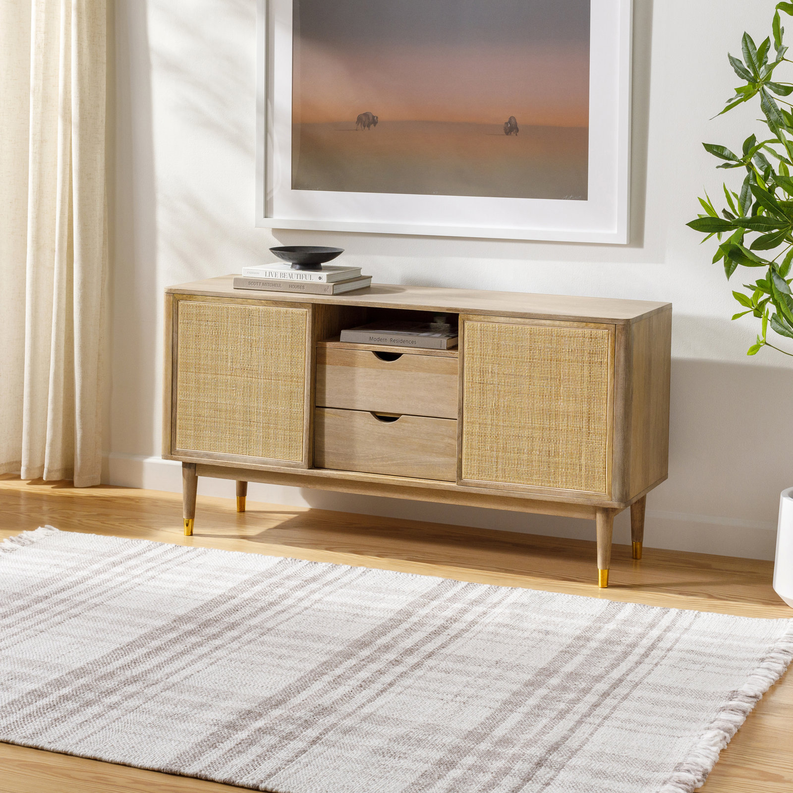 Cay Hand-Woven Taupe Plaid Rug, Rectangle 8' x 10'